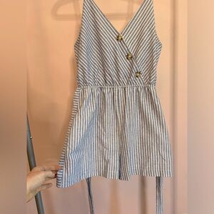 Linen+Cotton blend Purple Snow romper sz L